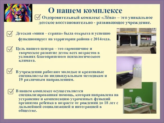 О нашем комплексе Оздоровительный комплекс «Лёва» – это уникальное детское восстановительно