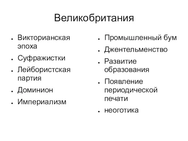 Великобритания Викторианская эпоха Суфражистки Лейбористская партия Доминион Империализм Промышленный бум Джентельменство