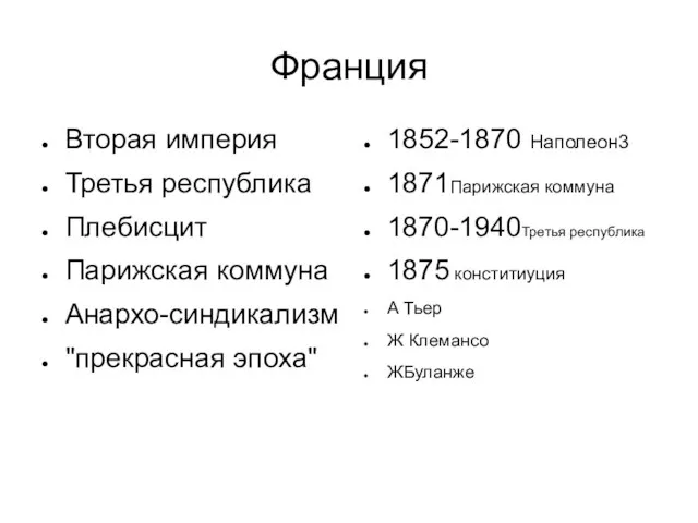 Франция Вторая империя Третья республика Плебисцит Парижская коммуна Анархо-синдикализм "прекрасная эпоха"