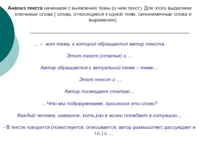 Анализ текста начинаем с выявления темы (о чем текст). Для этого