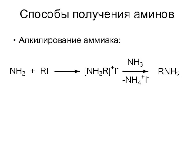 Способы получения аминов Алкилирование аммиака: