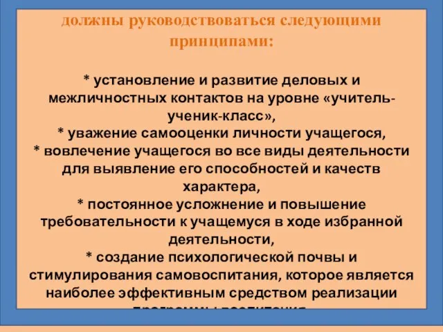 В индивидуальной работе с детьми педагоги должны руководствоваться следующими принципами: *