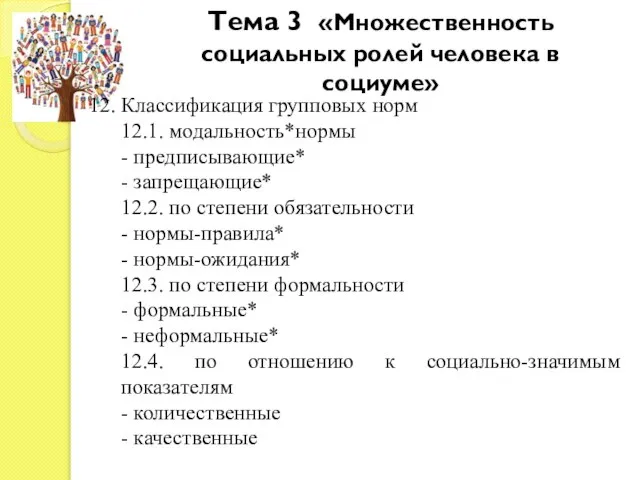 Тема 3 «Множественность социальных ролей человека в социуме» 12. Классификация групповых