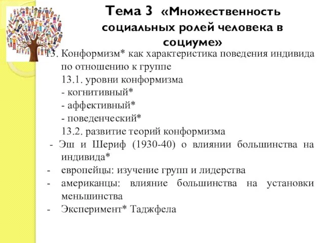 Тема 3 «Множественность социальных ролей человека в социуме» 13. Конформизм* как