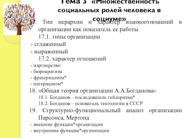 Тема 3 «Множественность социальных ролей человека в социуме» 17. Тип иерархии