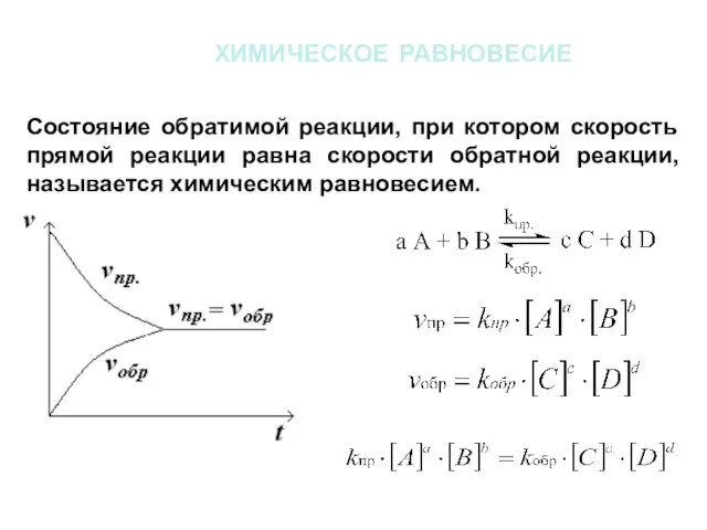 химическое равновесие Состояние обратимой реакции, при котором скорость прямой реакции равна