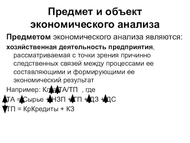 Предмет и объект экономического анализа Предметом экономического анализа являются: хозяйственная деятельность