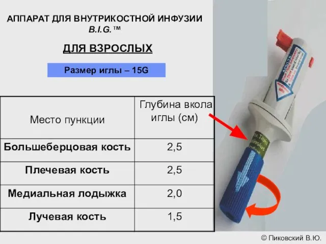 АППАРАТ ДЛЯ ВНУТРИКОСТНОЙ ИНФУЗИИ B.I.G.™ ДЛЯ ВЗРОСЛЫХ Размер иглы – 15G