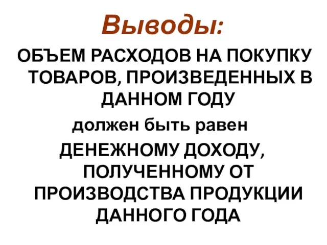 Выводы: ОБЪЕМ РАСХОДОВ НА ПОКУПКУ ТОВАРОВ, ПРОИЗВЕДЕННЫХ В ДАННОМ ГОДУ должен