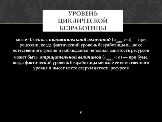 может быть как положительной величиной (uцикл > 0) — при рецессии,