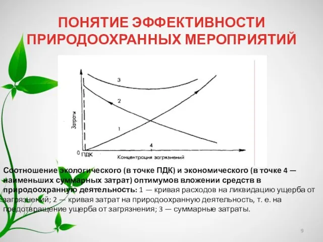 ПОНЯТИЕ ЭФФЕКТИВНОСТИ ПРИРОДООХРАННЫХ МЕРОПРИЯТИЙ Соотношение экологического (в точке ПДК) и экономического