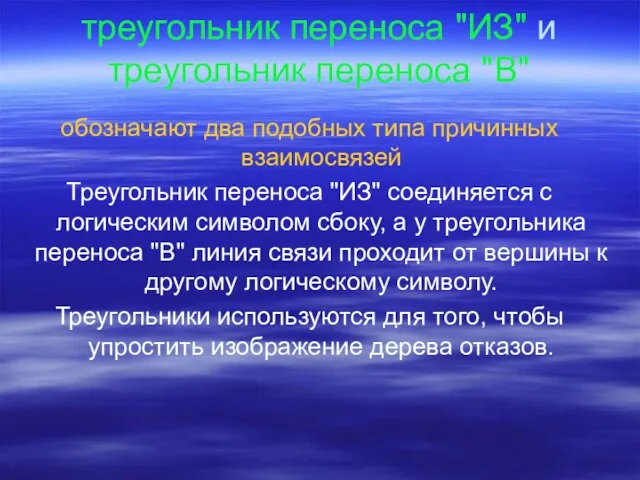 треугольник переноса "ИЗ" и треугольник переноса "В" обозначают два подобных типа