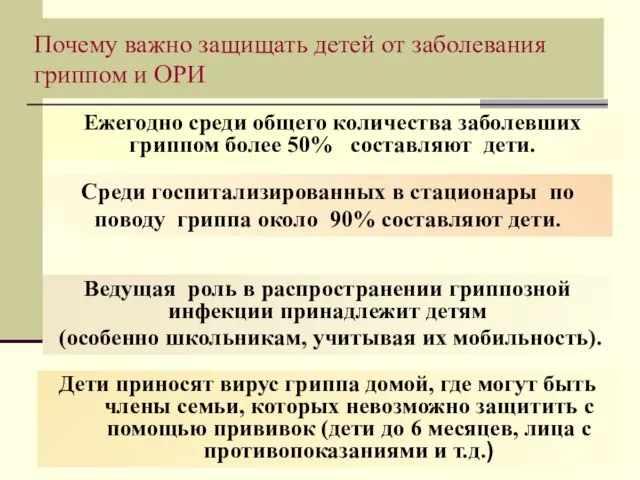 Дети приносят вирус гриппа домой, где могут быть члены семьи, которых