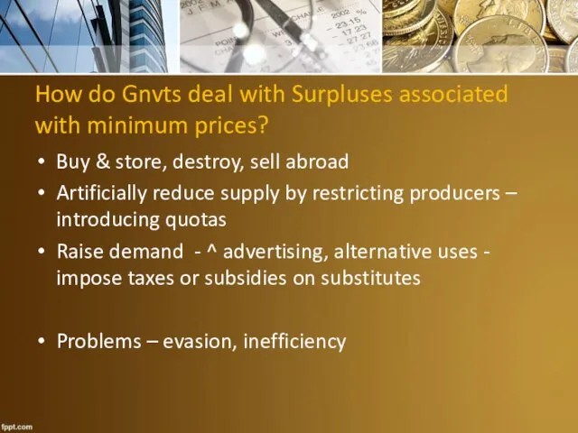 How do Gnvts deal with Surpluses associated with minimum prices? Buy