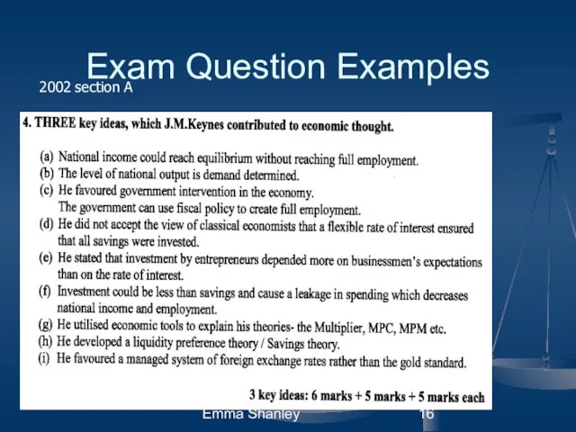 Emma Shanley Exam Question Examples 2002 section A