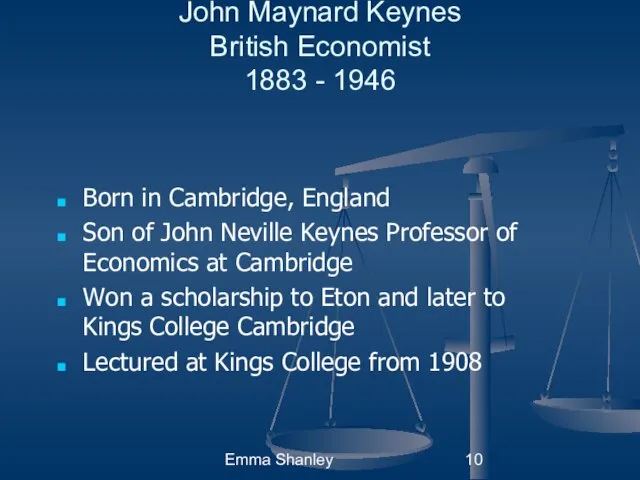 Emma Shanley John Maynard Keynes British Economist 1883 - 1946 Born