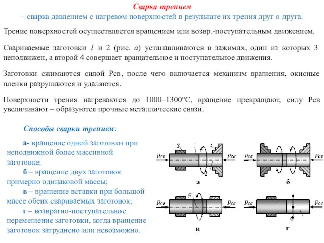 Сварка трением – сварка давлением с нагревом поверхностей в результате их