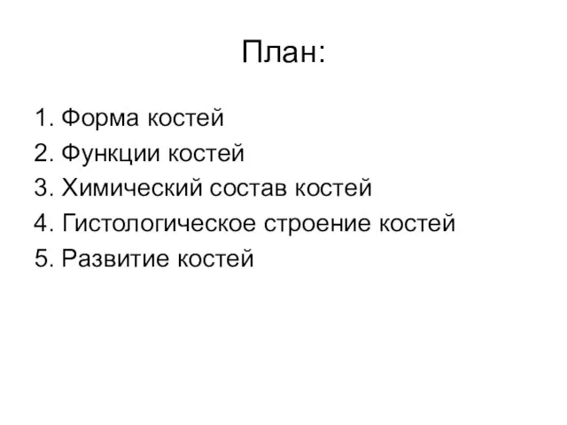 План: 1. Форма костей 2. Функции костей 3. Химический состав костей