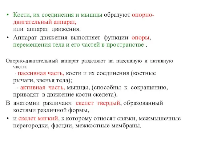 Кости, их соединения и мышцы образуют опорно-двигательный аппарат, или аппарат движения.