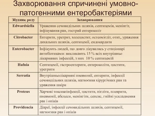 Захворювання спричинені умовно-патогенними ентеробактеріями