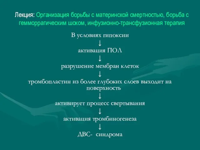 Лекция: Организация борьбы с материнской смертностью, борьба с гемморрагическим шоком, инфузионно-трансфузионная