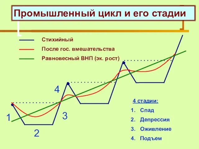 Промышленный цикл и его стадии Стихийный После гос. вмешательства Равновесный ВНП