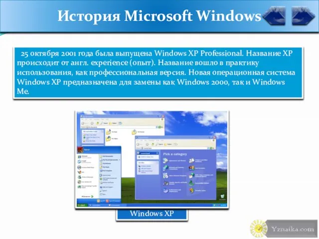 Windows XP История Microsoft Windows 25 октября 2001 года была выпущена