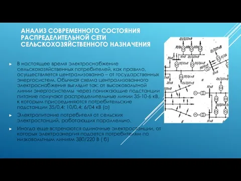 АНАЛИЗ СОВРЕМЕННОГО СОСТОЯНИЯ РАСПРЕДЕЛИТЕЛЬНОЙ СЕТИ СЕЛЬСКОХОЗЯЙСТВЕННОГО НАЗНАЧЕНИЯ В настоящее время электроснабжение