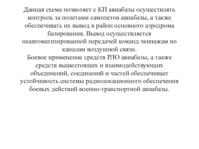 Данная схема позволяет с КП авиабазы осуществлять контроль за полетами самолетов