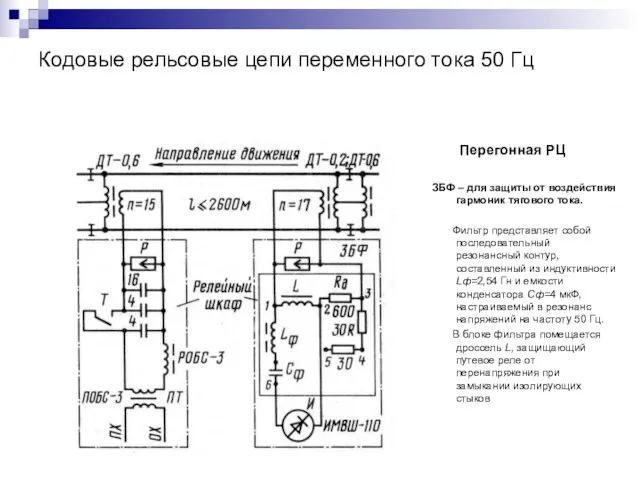 Кодовые рельсовые цепи переменного тока 50 Гц Перегонная РЦ ЗБФ –