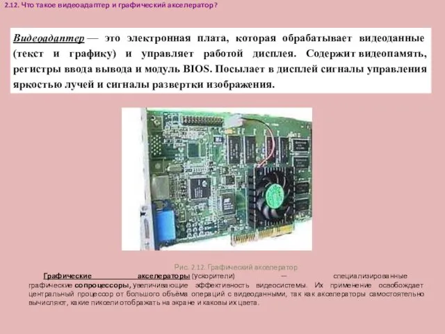 2.12. Что такое видеоадаптер и графический акселератор? Рис. 2.12. Графический акселератор