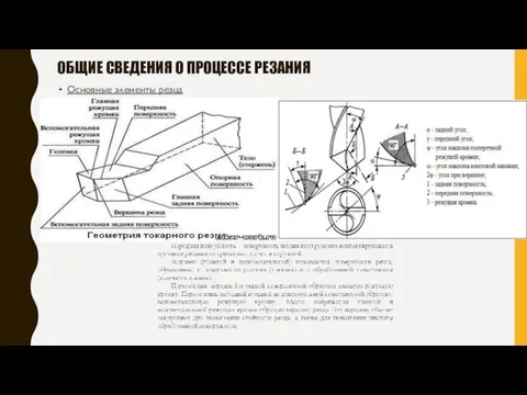 Основные элементы резца ОБЩИЕ СВЕДЕНИЯ О ПРОЦЕССЕ РЕЗАНИЯ