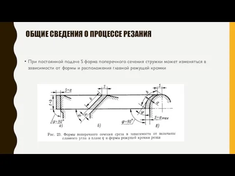 ОБЩИЕ СВЕДЕНИЯ О ПРОЦЕССЕ РЕЗАНИЯ При постоянной подаче S форма поперечного