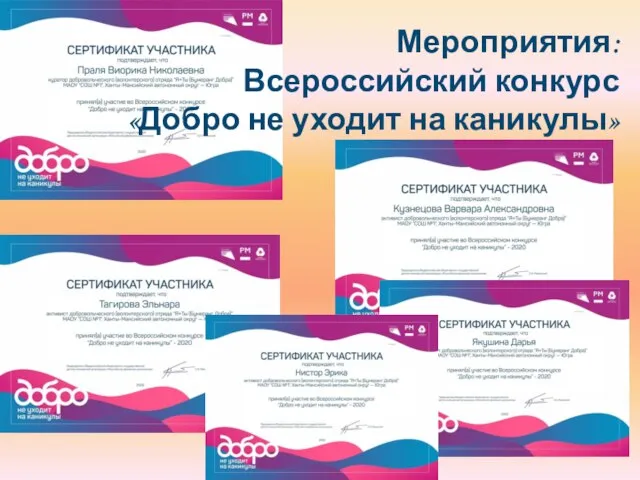 Мероприятия: Всероссийский конкурс «Добро не уходит на каникулы»