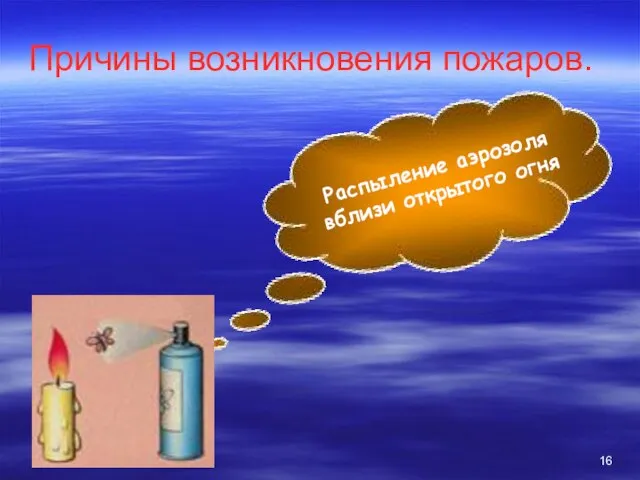 Причины возникновения пожаров. Распыление аэрозоля вблизи открытого огня