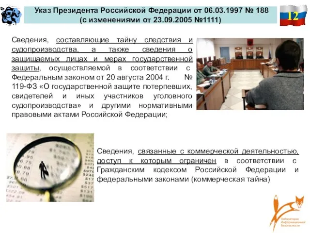 12 Указ Президента Российской Федерации от 06.03.1997 № 188 (с изменениями