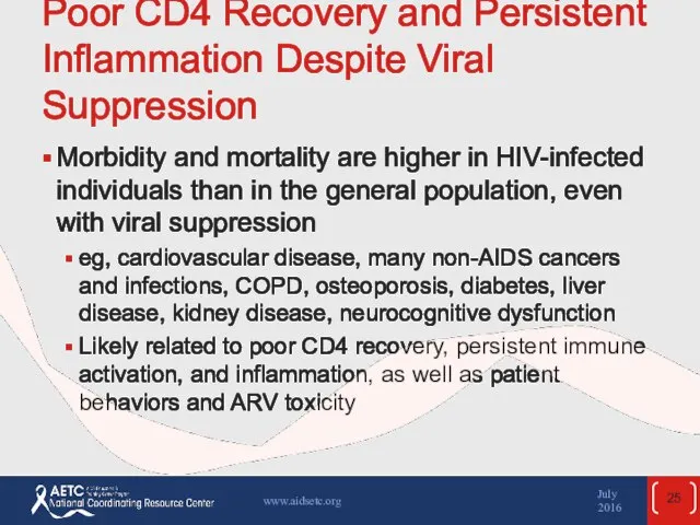 Poor CD4 Recovery and Persistent Inflammation Despite Viral Suppression Morbidity and