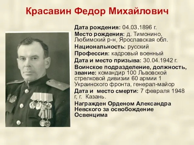 Красавин Федор Михайлович Дата рождения: 04.03.1896 г. Место рождения: д. Тимонино,