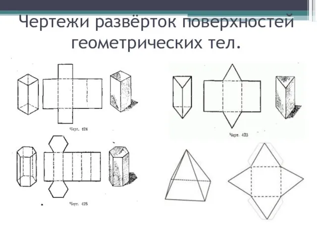 Чертежи развёрток поверхностей геометрических тел.