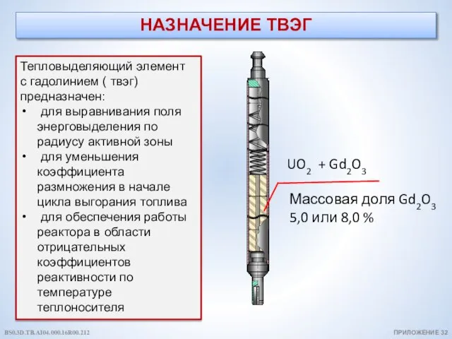 НАЗНАЧЕНИЕ ТВЭГ Тепловыделяющий элемент c гадолинием ( твэг) предназначен: для выравнивания