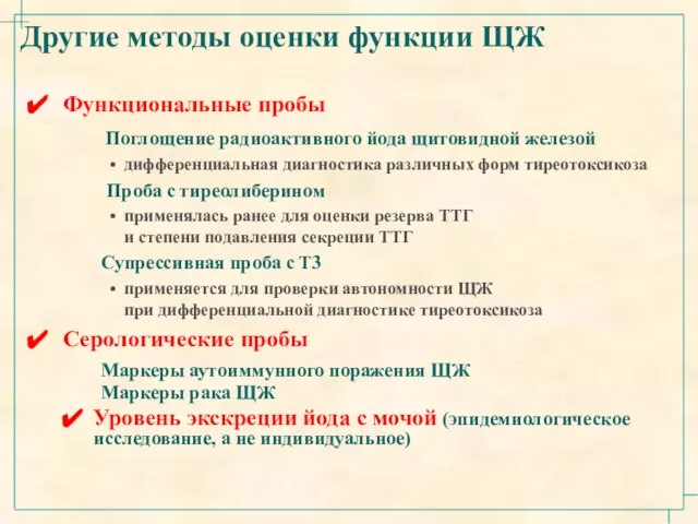 Функциональные пробы Поглощение радиоактивного йода щитовидной железой дифференциальная диагностика различных форм