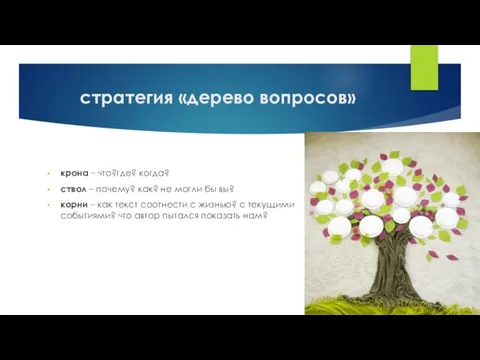 стратегия «дерево вопросов» крона – что?где? когда? ствол – почему? как?