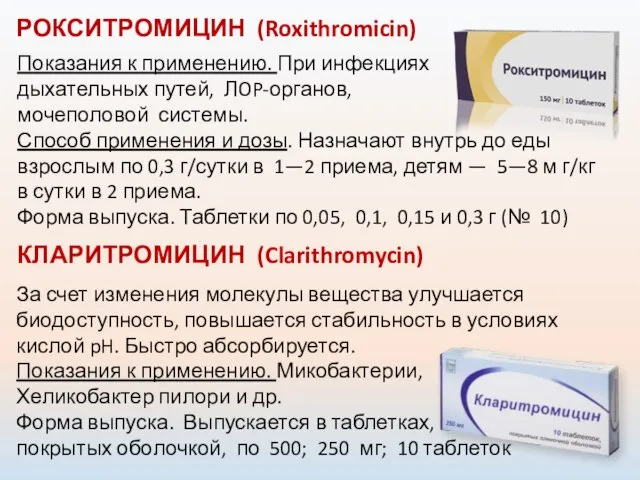 РОКСИТРОМИЦИН (Roxithromicin) Показания к применению. При инфекциях дыхательных путей, ЛOP-органов, мочеполовой