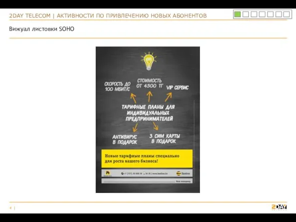 Вижуал листовки SOHO 2DAY TELECOM | АКТИВНОСТИ ПО ПРИВЛЕЧЕНИЮ НОВЫХ АБОНЕНТОВ