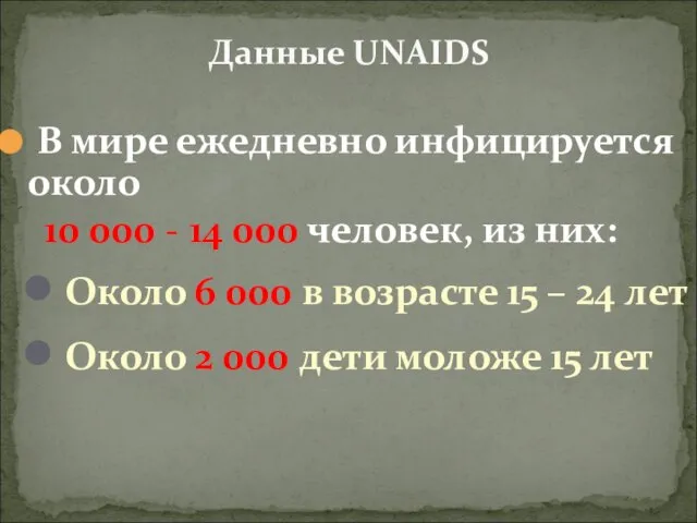 В мире ежедневно инфицируется около 10 000 - 14 000 человек,