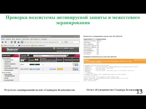 Проверка подсистемы антивирусной защиты и межсетевого экранирования Отчет об уязвимостях Сканера