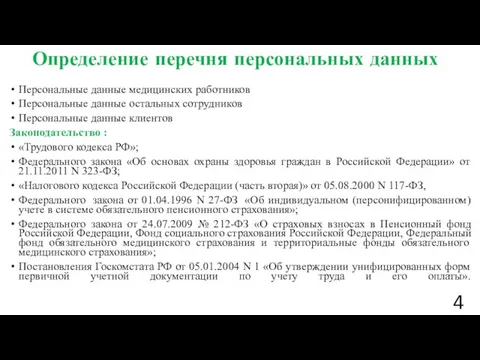 Определение перечня персональных данных Персональные данные медицинских работников Персональные данные остальных