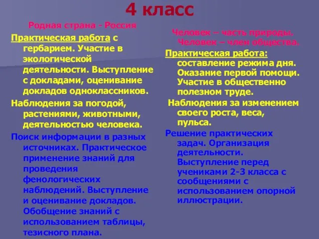 4 класс Родная страна - Россия Практическая работа с гербарием. Участие