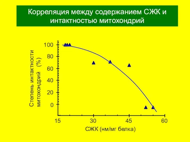 Корреляция между содержанием СЖК и интактностью митохондрий