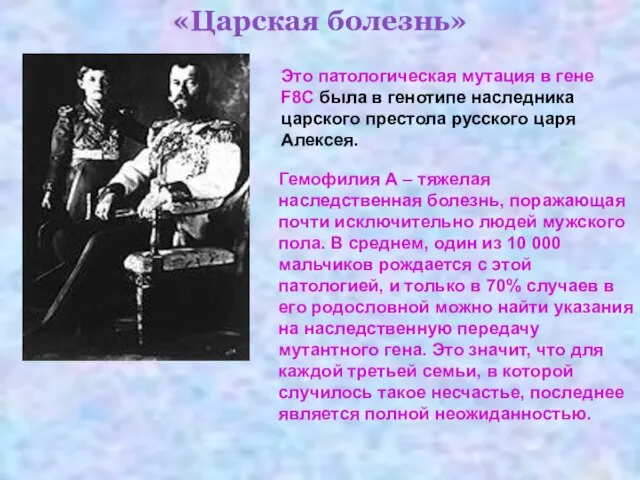 «Царская болезнь» Это патологическая мутация в гене F8C была в генотипе